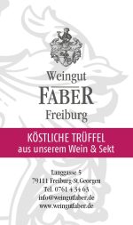 Hier ist ein Pralinenanhänger zu sehen die wir drucken von der Firma Weingut Faber Freiburg