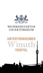 Hier ist ein Pralinenanhänger zu sehen die wir drucken von der Firma Weinmanufaktur Untertürkheimer W'muth Trüffel.